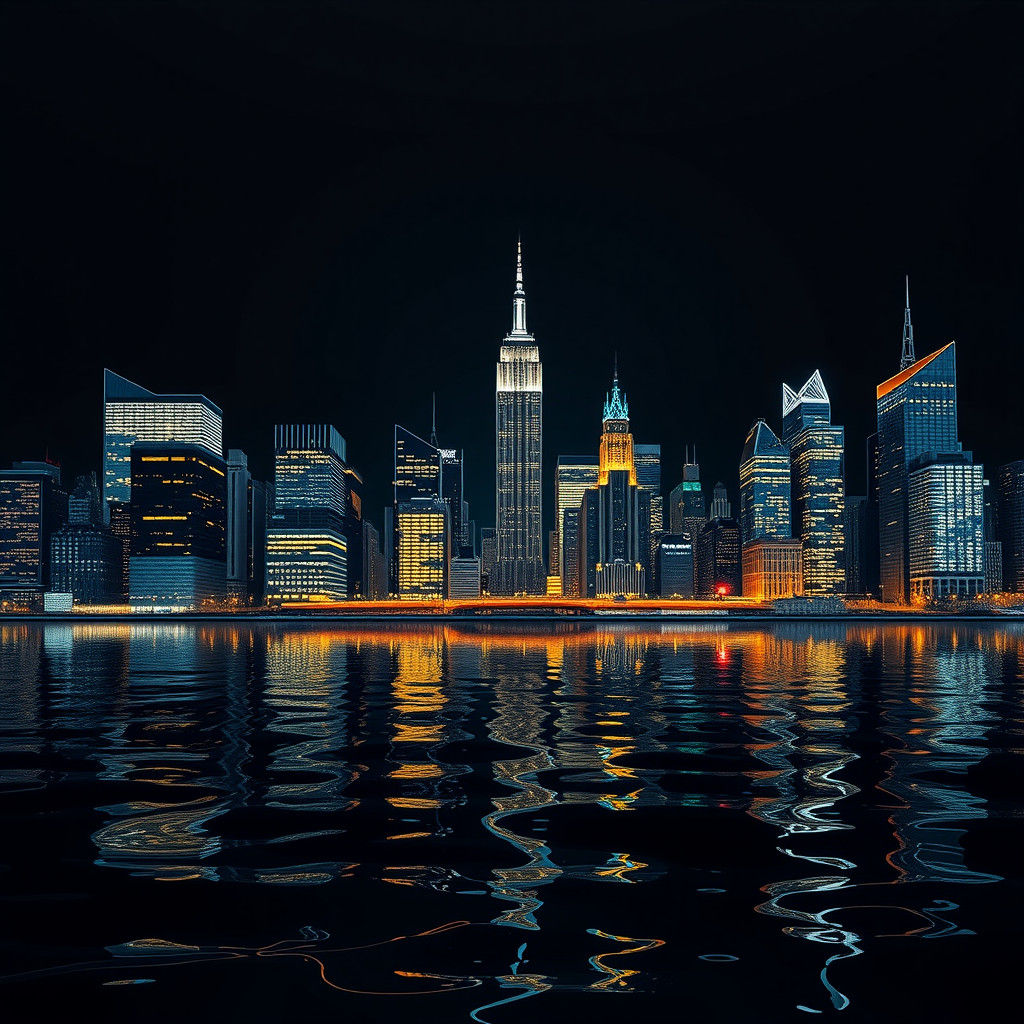 Bioluminescent New York Skyline in Futuristic Style