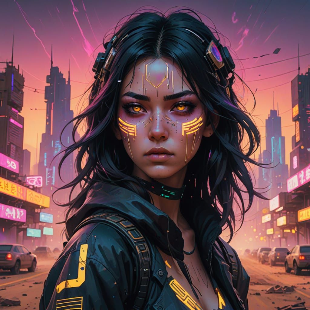 Vibrant Cyberpunk Goddess in a Desert Uprising