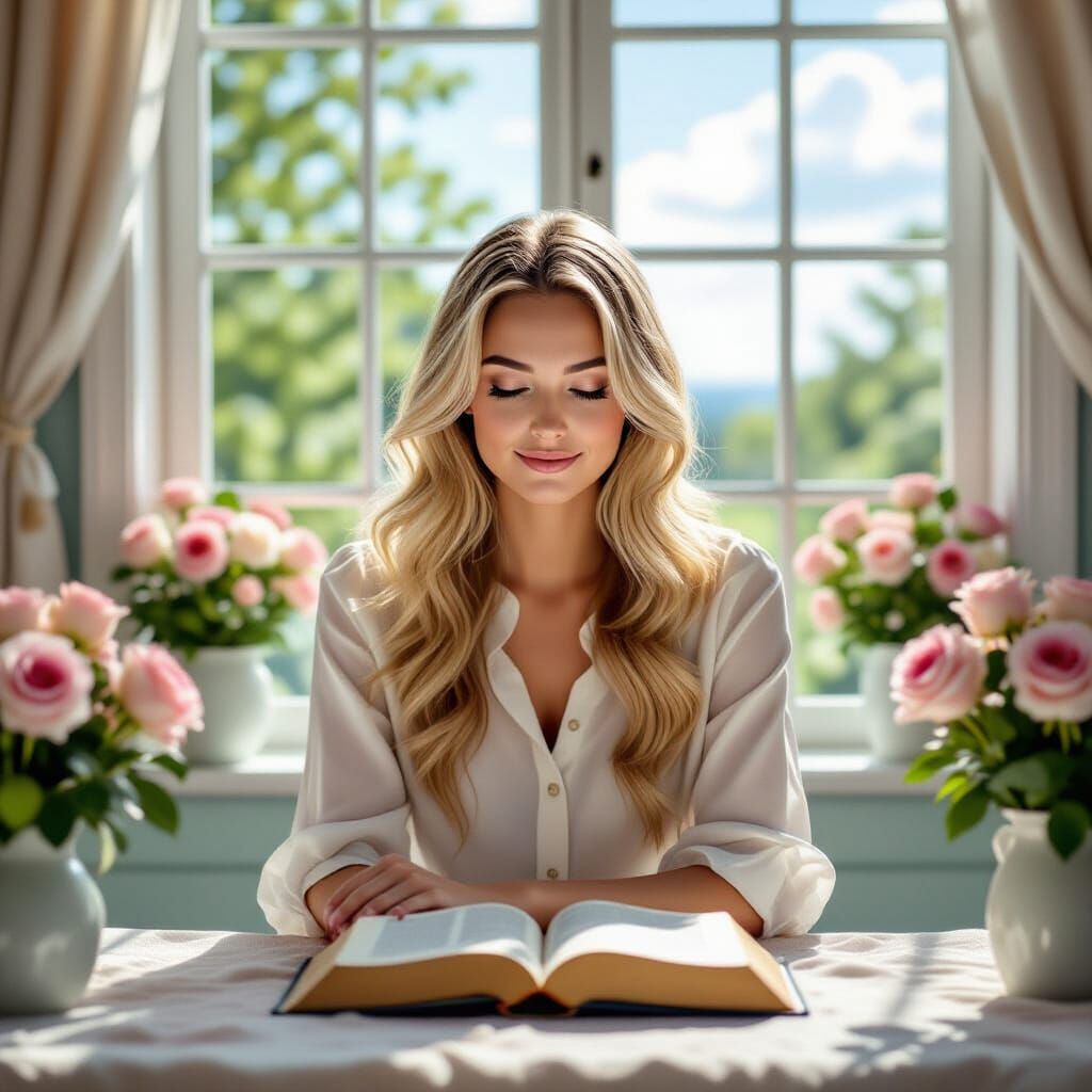 Christian Woman Praying in Shabby Chic Study