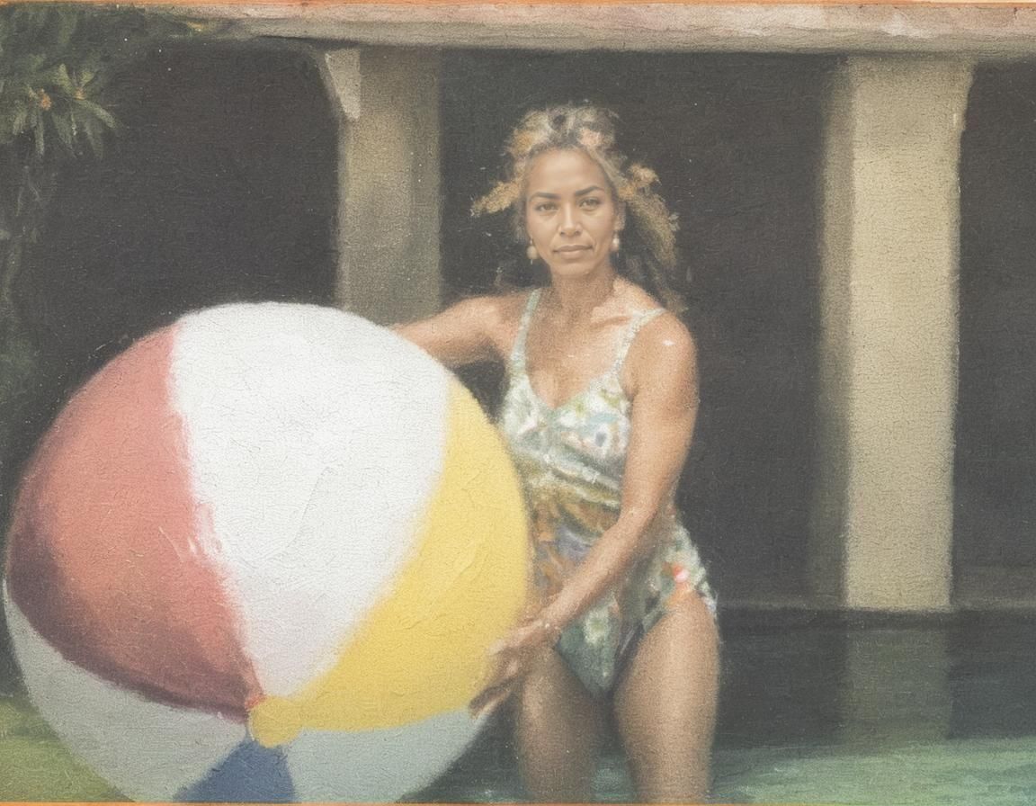 Apache Woman with Beach Ball at Pool
