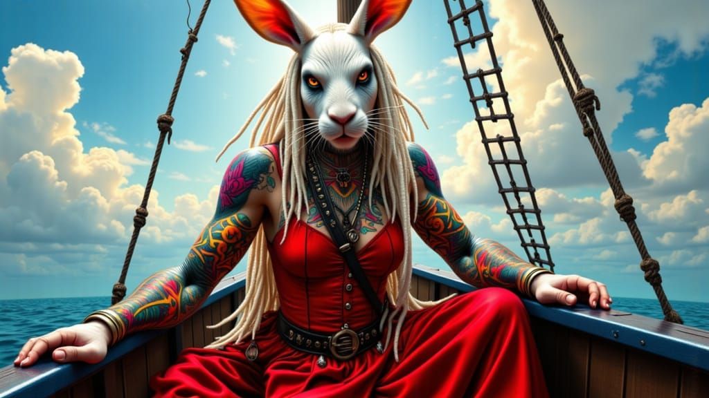 Cute Albino Dread Pirate Rabbit in Red Dress