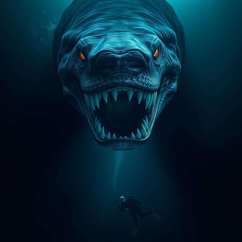 Hyperrealistic Moray Eel Sea Monster Ascending from Abyss