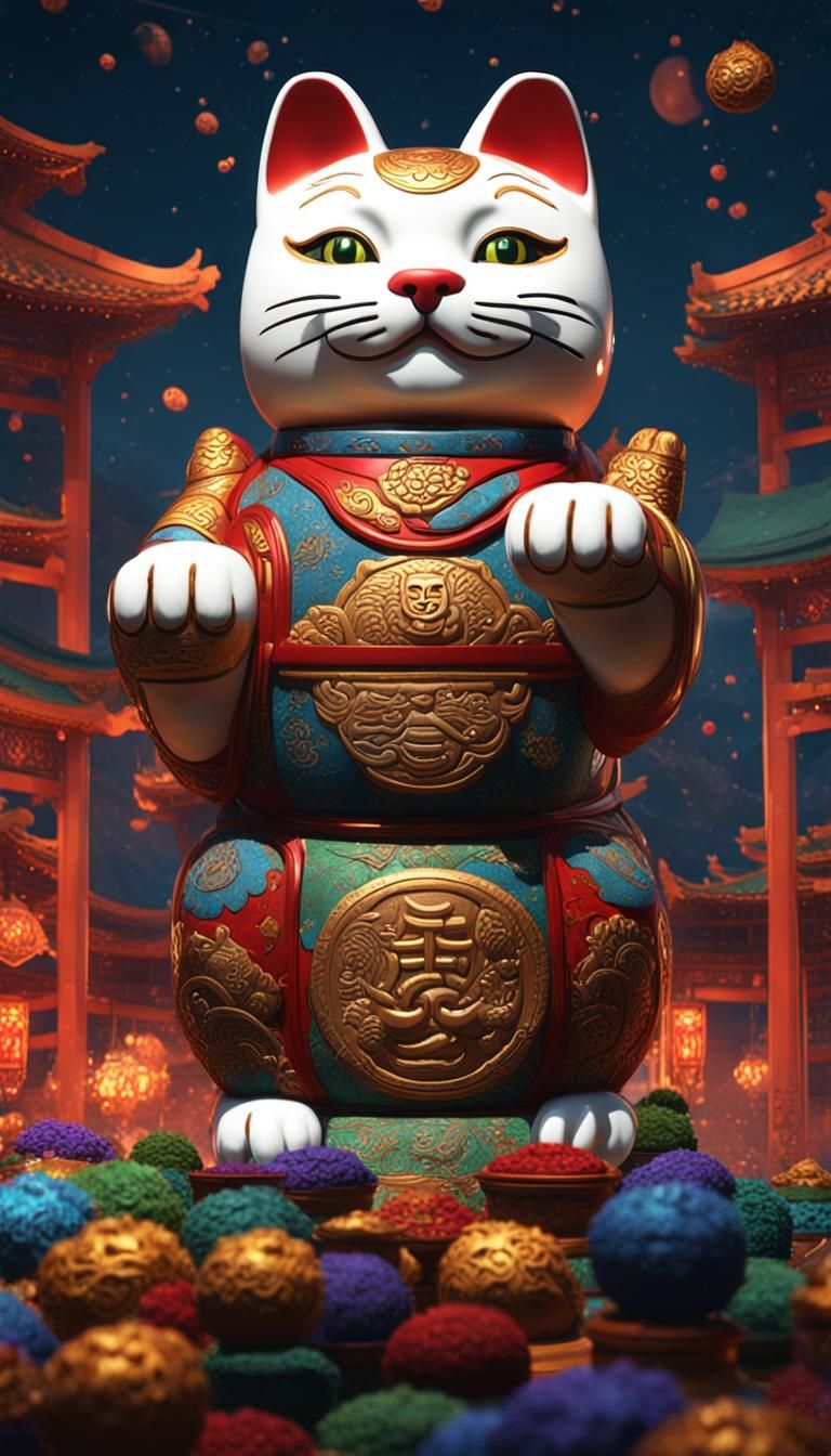 Colorful Manekineko Figurine with Detailed Matte Finish