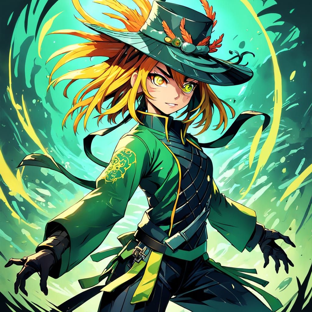 Mysterious Manga Ninja in Yellow Hairstyles and Green Eyes