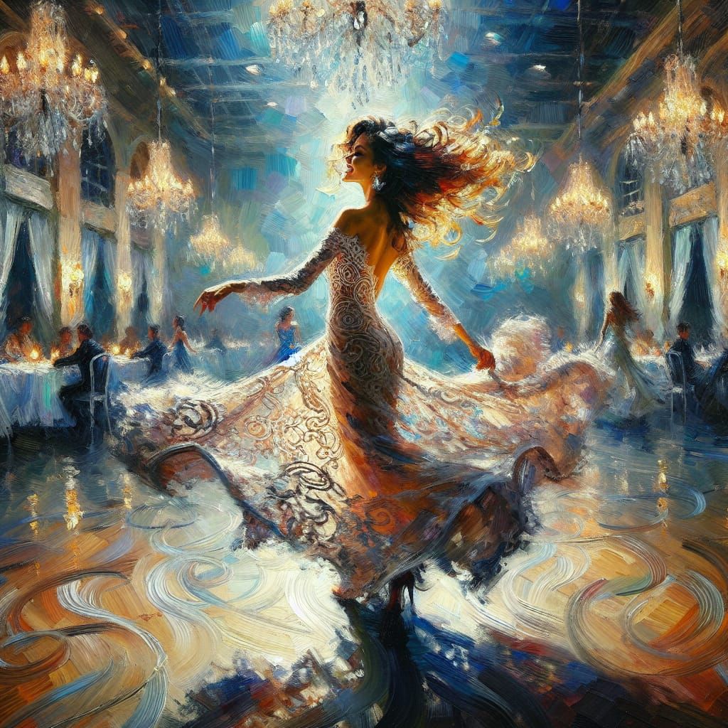 Vibrant Dancehall Scene in Impressionistic Realism Style