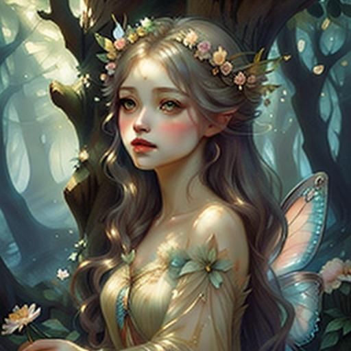 Ethereal Fairy Queen Portrait in Watercolor Style