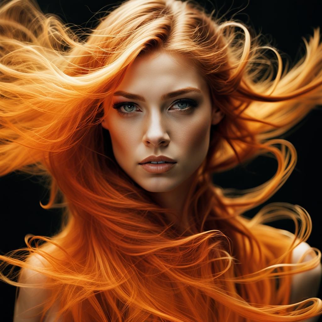 Ginger Hair Dissolving into Orange Smoke: Digital Art