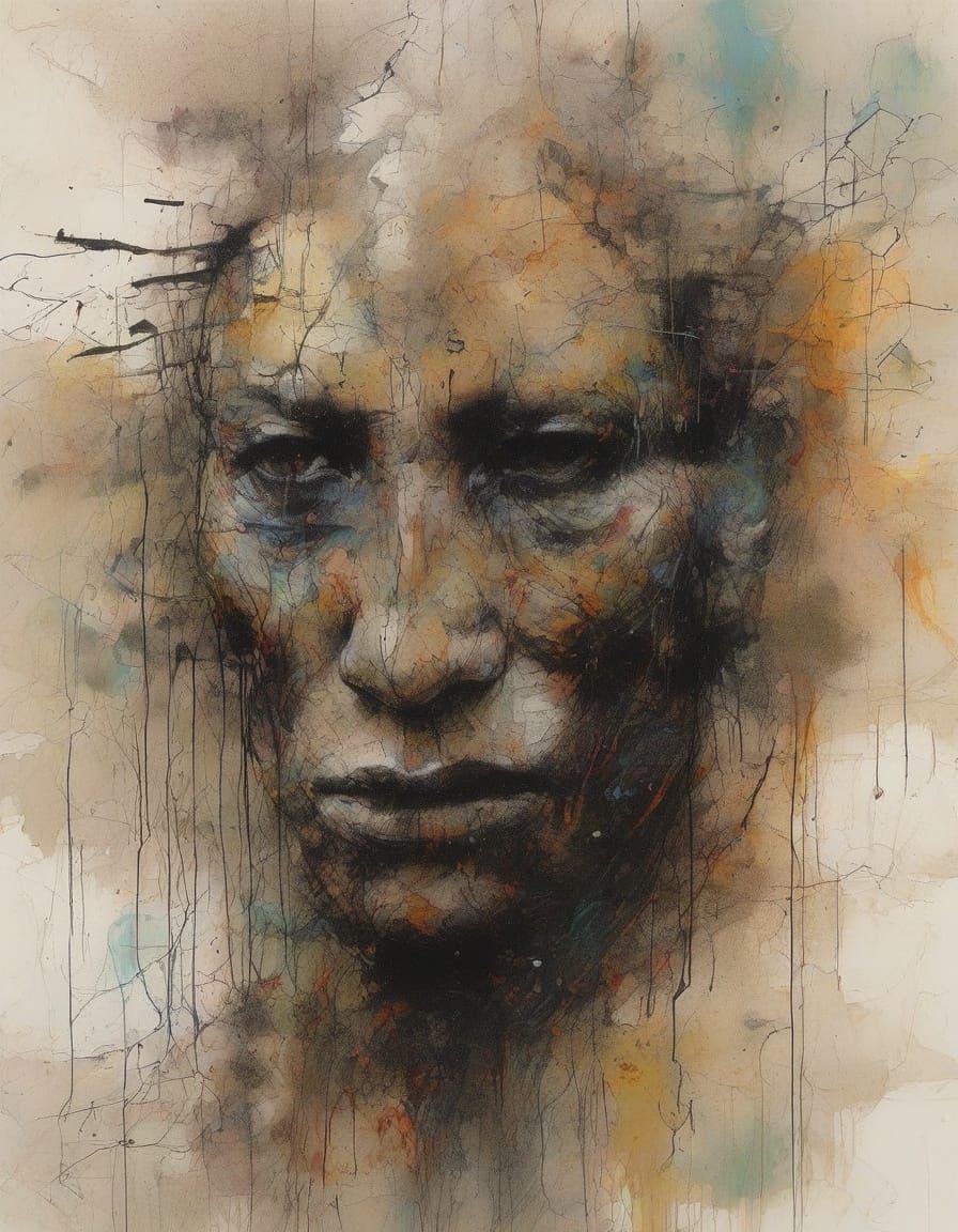 Vibrant Tiger Portrait with Distorted, Eerie Ink Splashes