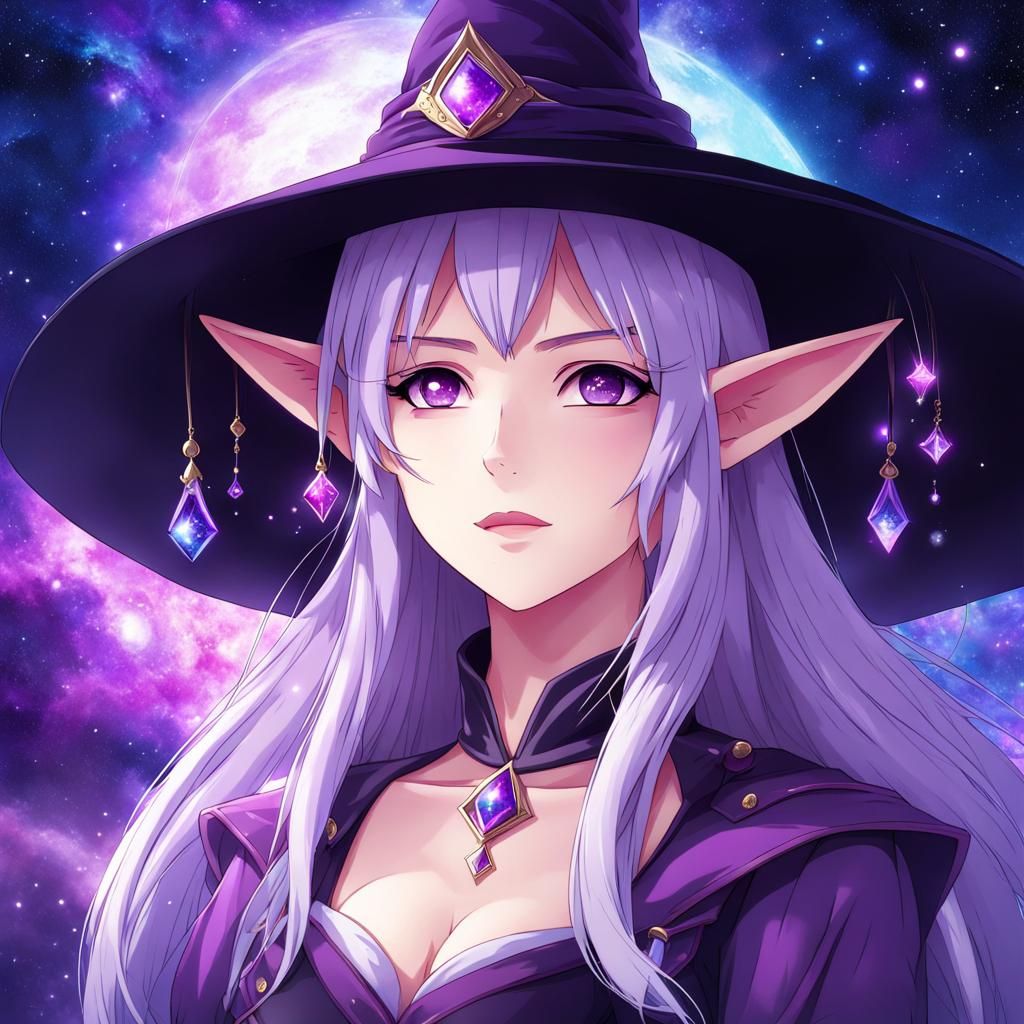 Mystical Elf Witch in Anime Style