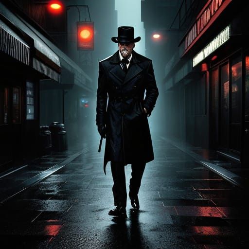 Gritty Film Noir Cityscape at Dusk