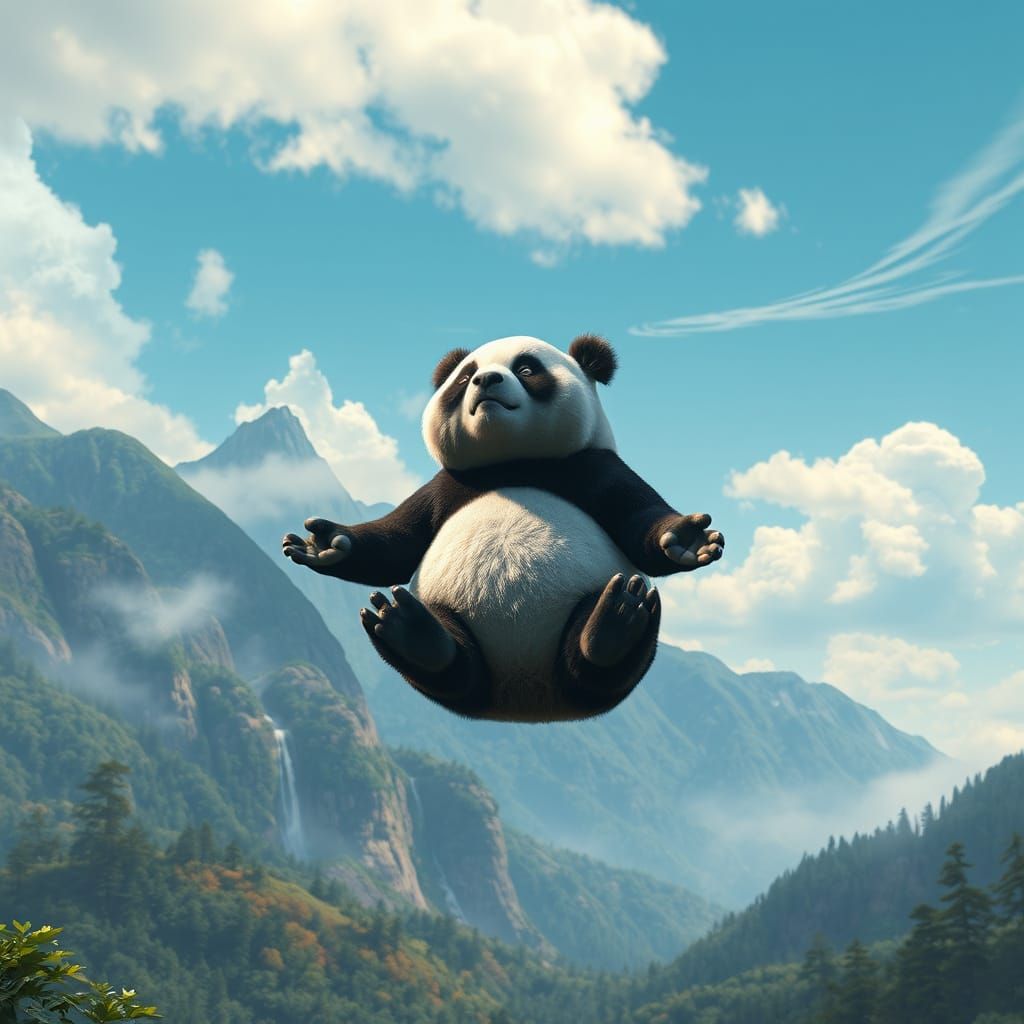 Ethereal Panda in Majestic Mountainscape