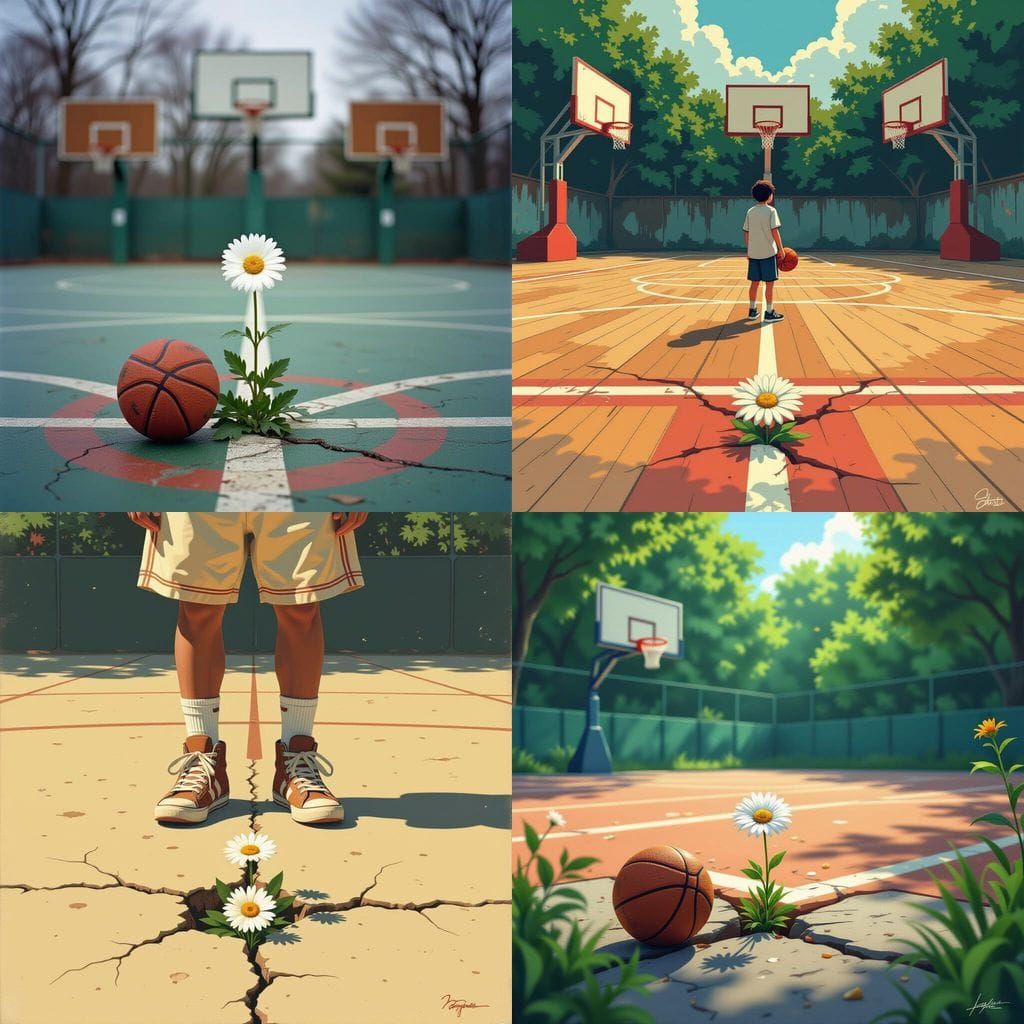 Daisy Growing in Basketball Court Crack