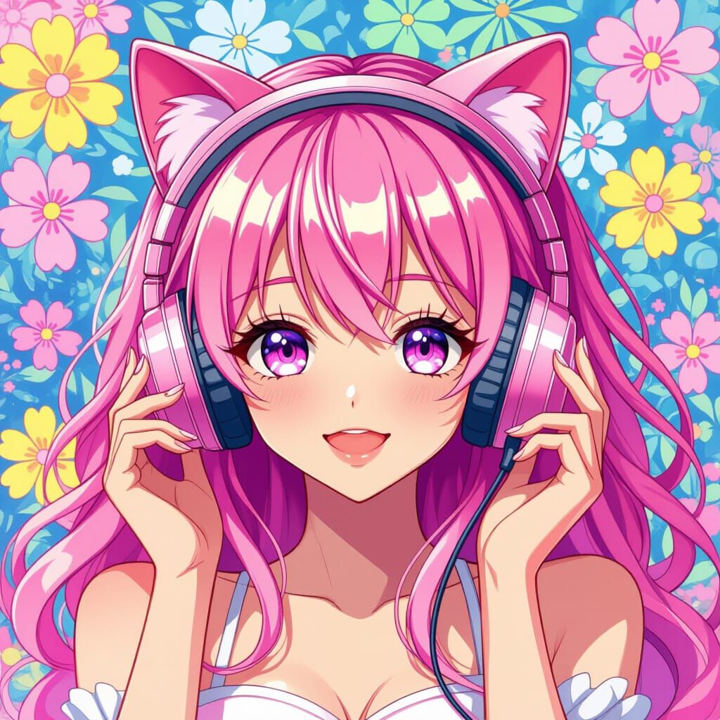 Anime Girl with Cat Ears in Digital Art Style