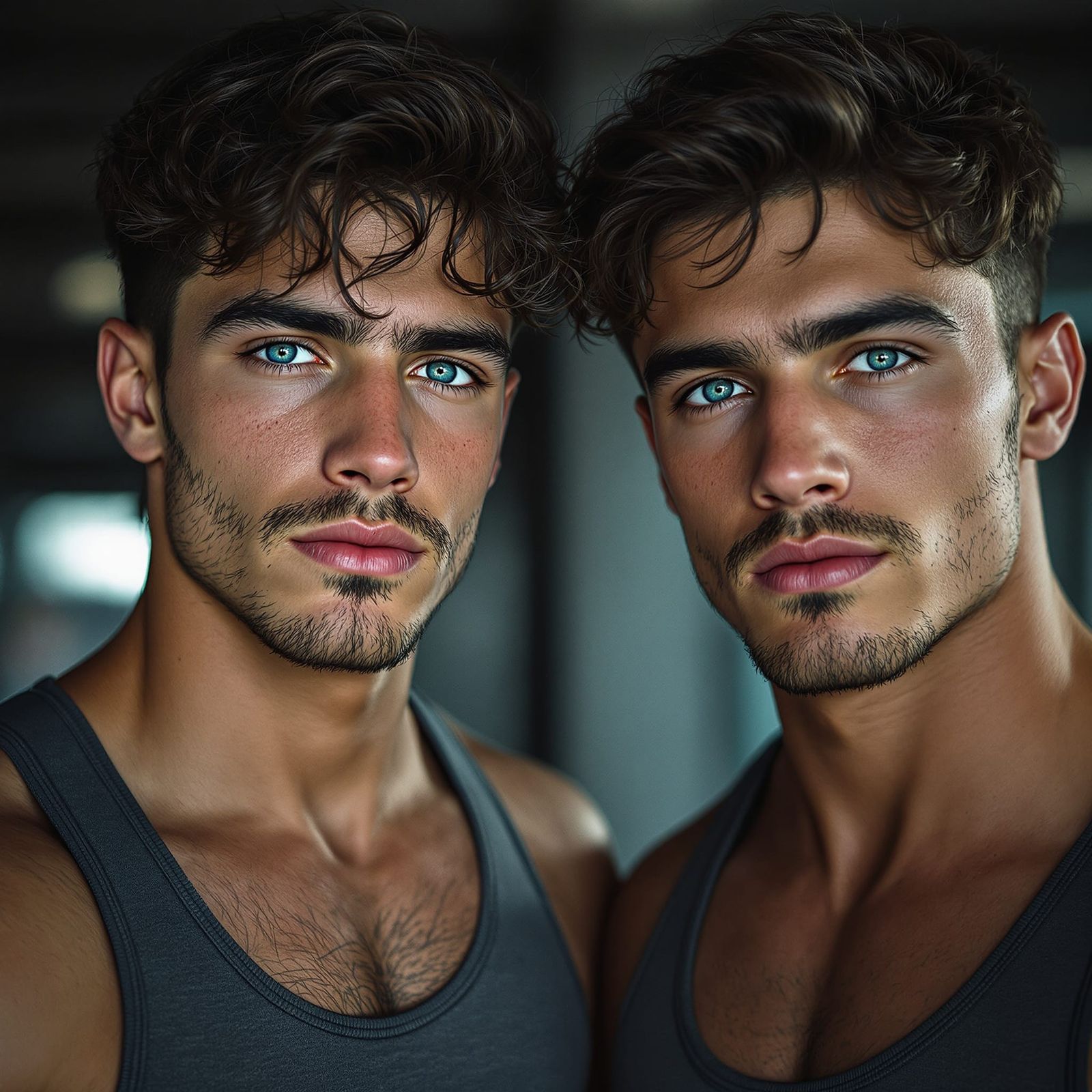 Twin Italian Gym Athletes in Cinematic Film Still