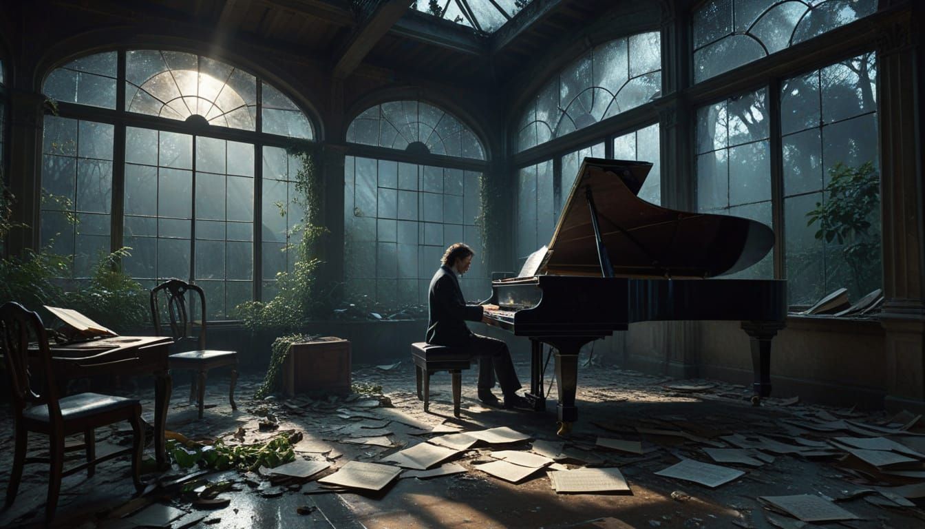 Composer in Moonlit Conservatory, Caravaggio Style