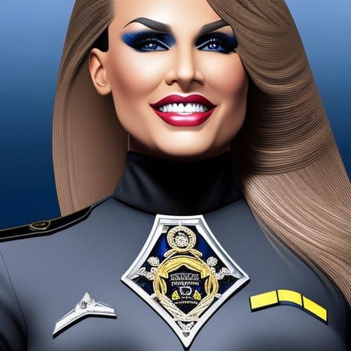 Glamorous Plus-Size Police Officer in Detailed Digital Art