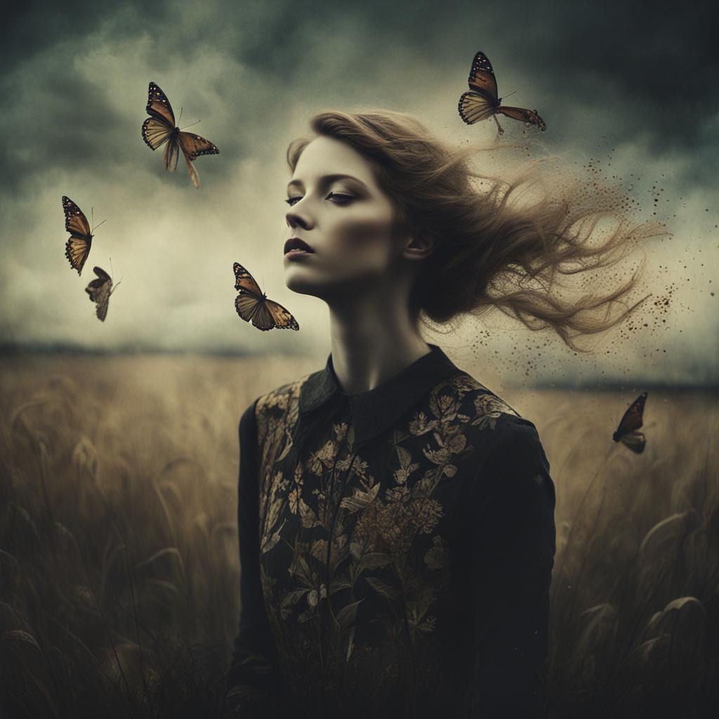 Surreal Butterfly Double Exposure in Vintage Style