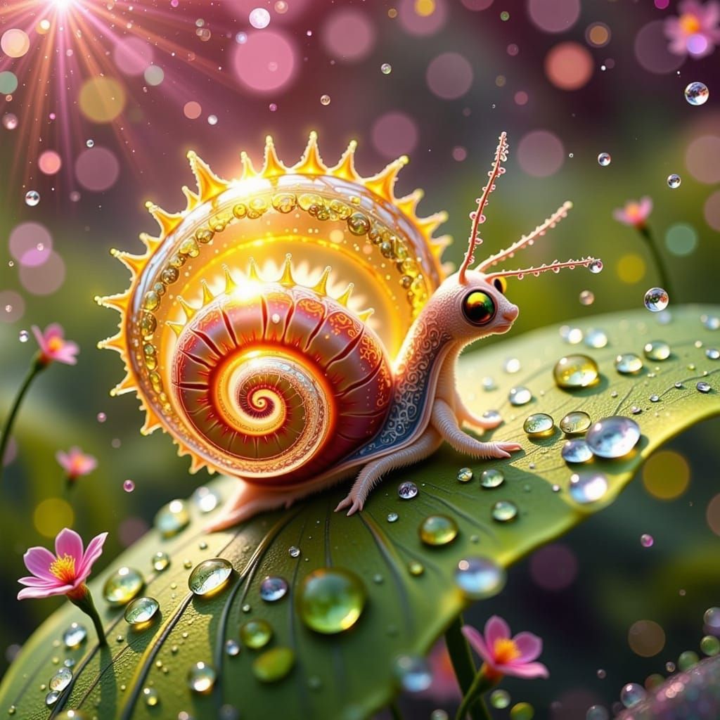 Whimsical Snail Critter in a Dreamlike Landscape
