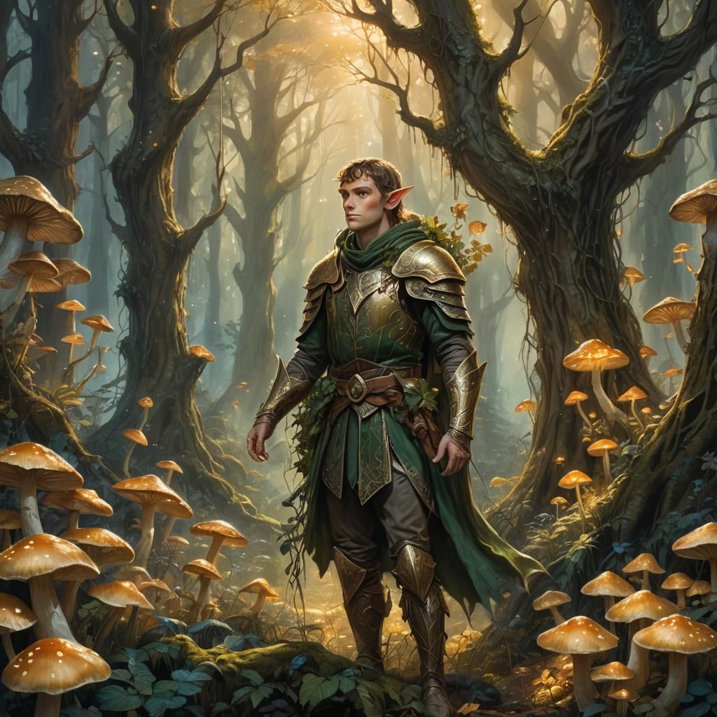 Enchanting Elf in Mystical Forest, Fantasy Art