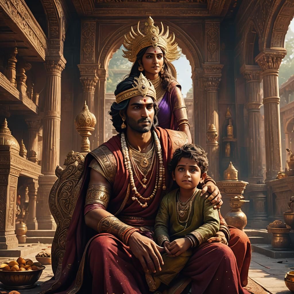 Indian Woman and Son in Mansion, Fantasy Concept Art