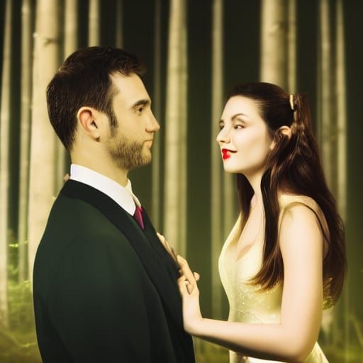 Couple Dancing in Moonlight Woods: Hyper-Realistic