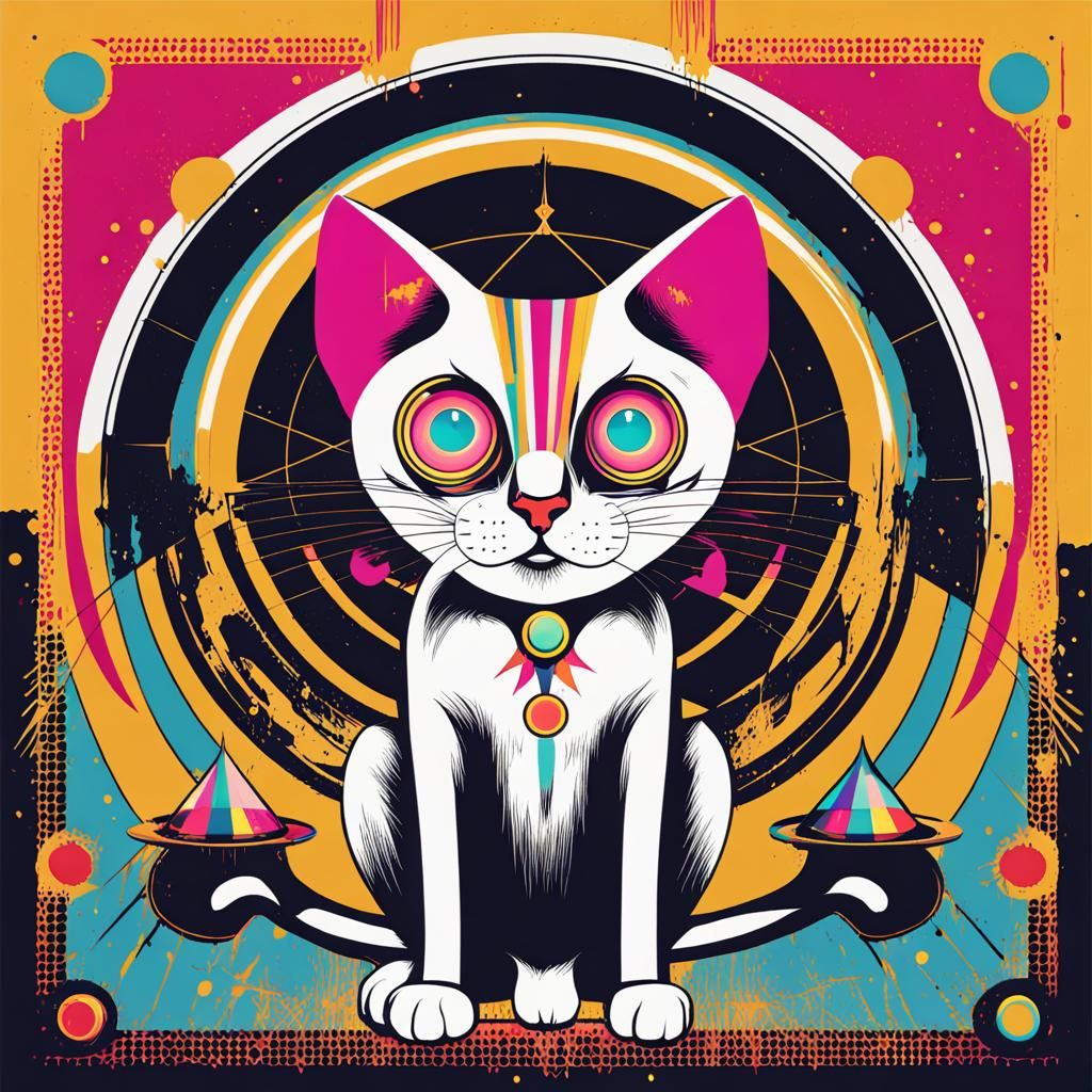 Surreal Pop Art Cat in Circus Eclipse