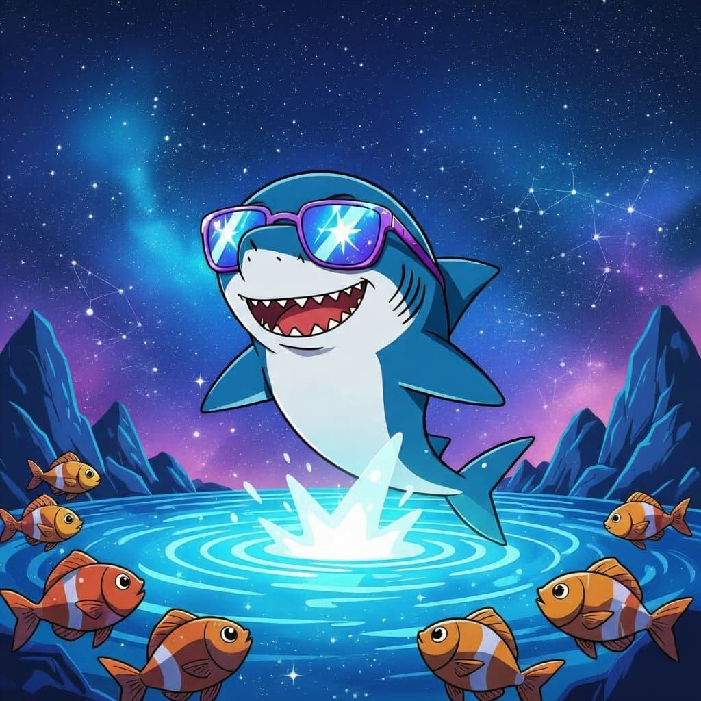 Chibi Shark Alien Boss in Cosmic Ocean