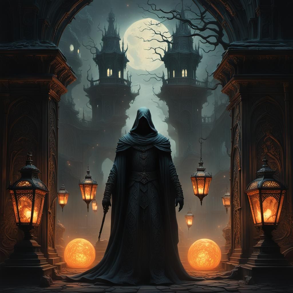 Ominous Gatekeeper in Dark Fantasy Underworld