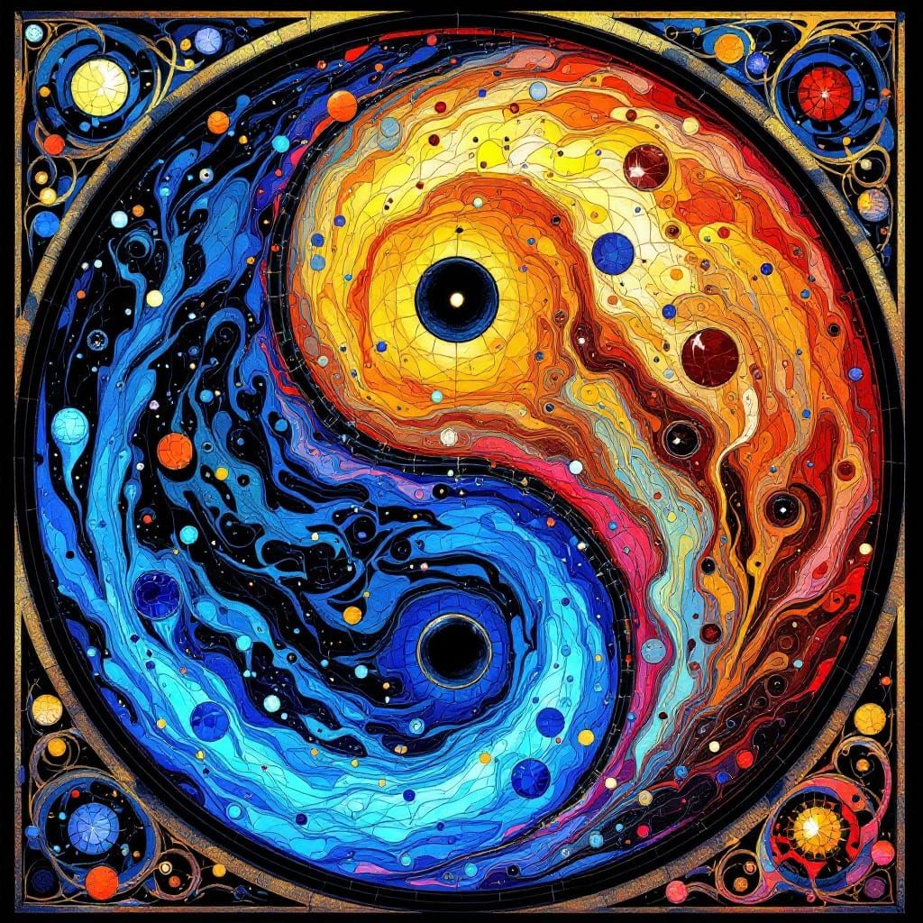 Stunning Stained Glass Yin Yang Mural in Vibrant Hues