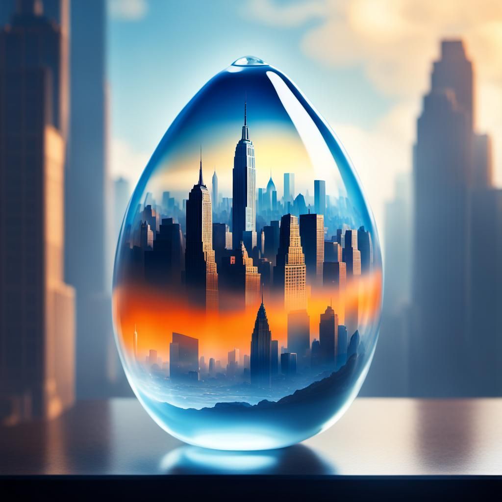 New York Skyline in Glass Pear, Surreal Digital Art