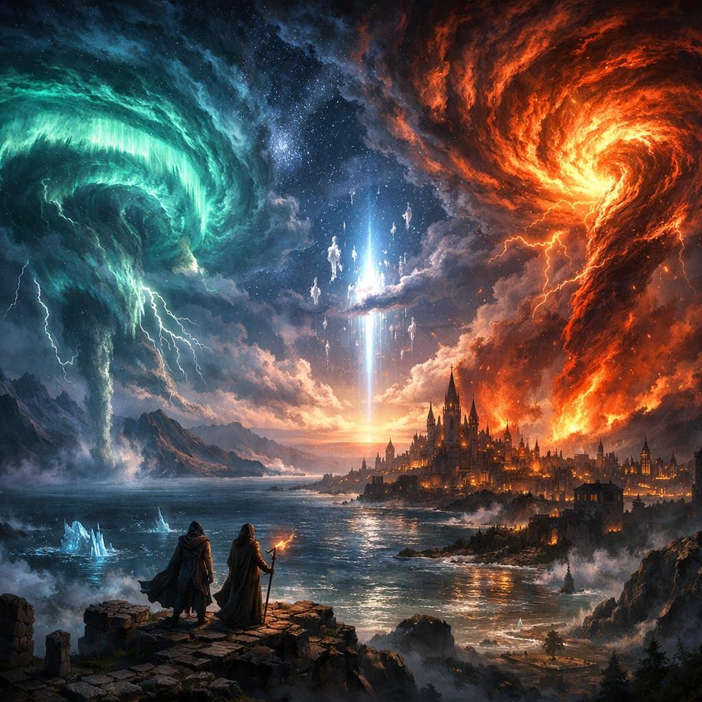 Dark Fantasy Celestial War Weather Masterpiece