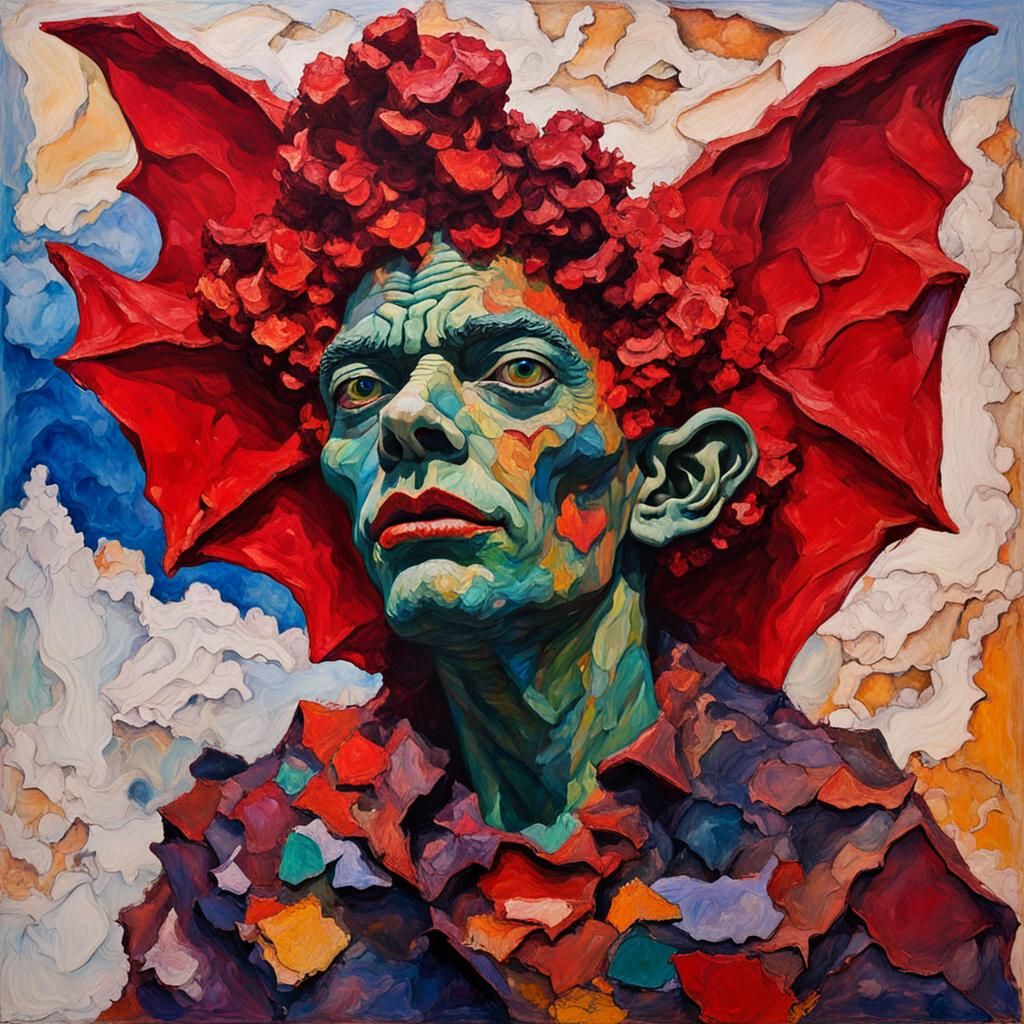 Gargoyle Figure in Impasto Style with Triadic Colors