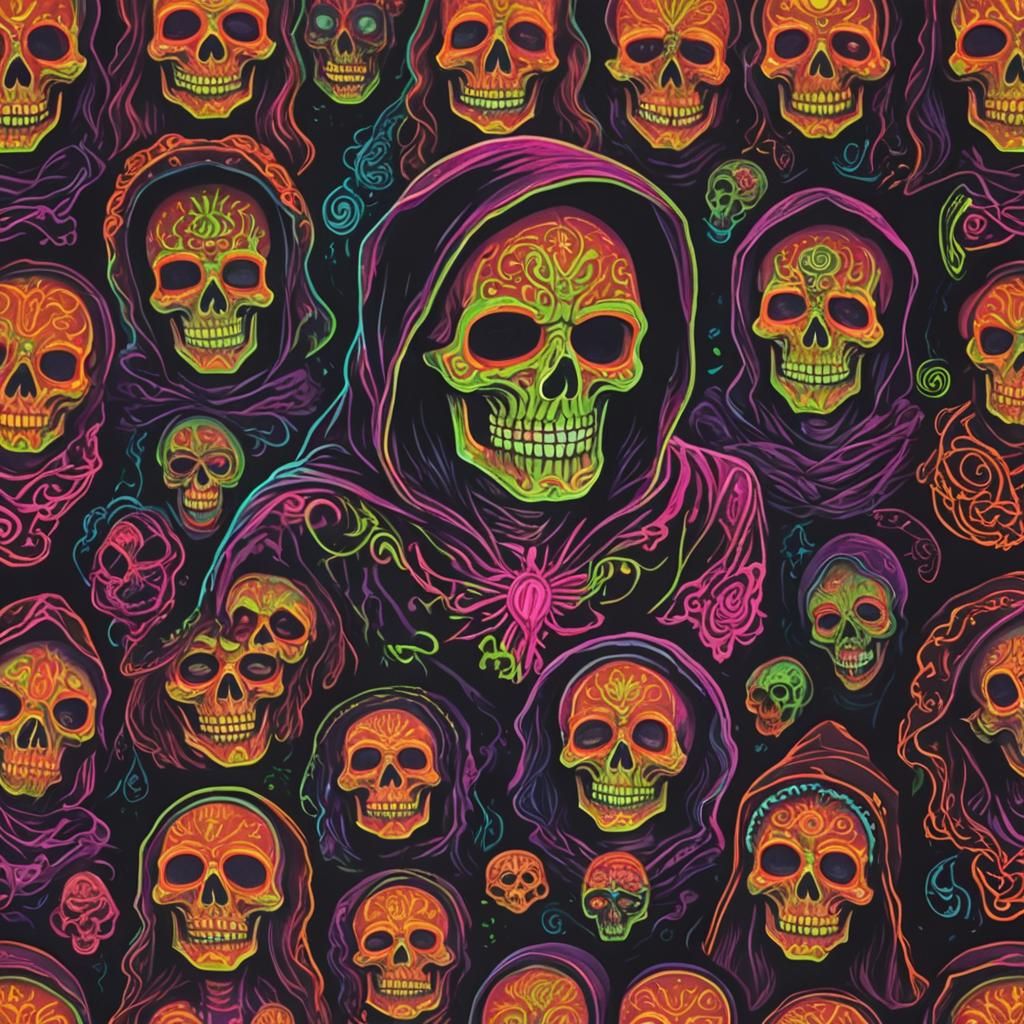 Glowing Neon Horror Reaper with Muertos Face Paint