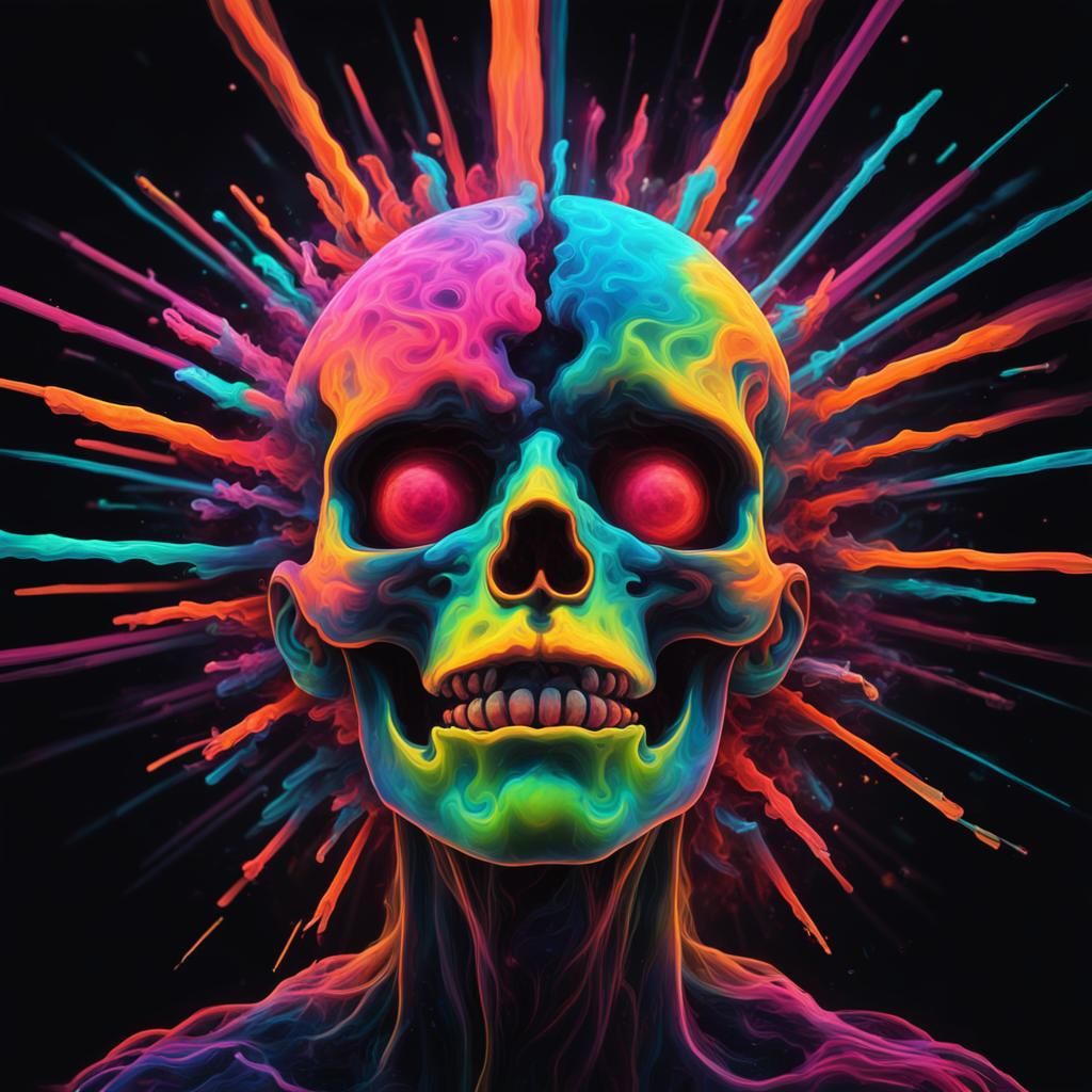 Exploding Mind in Neon Colors with Space Background
