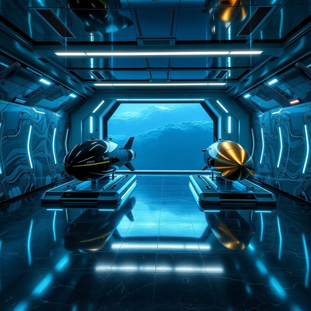 Futuristic Submarine Garage with Triton Submersibles