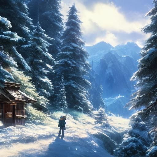 Snow Mountain Plateau in Studio Ghibli Anime Style