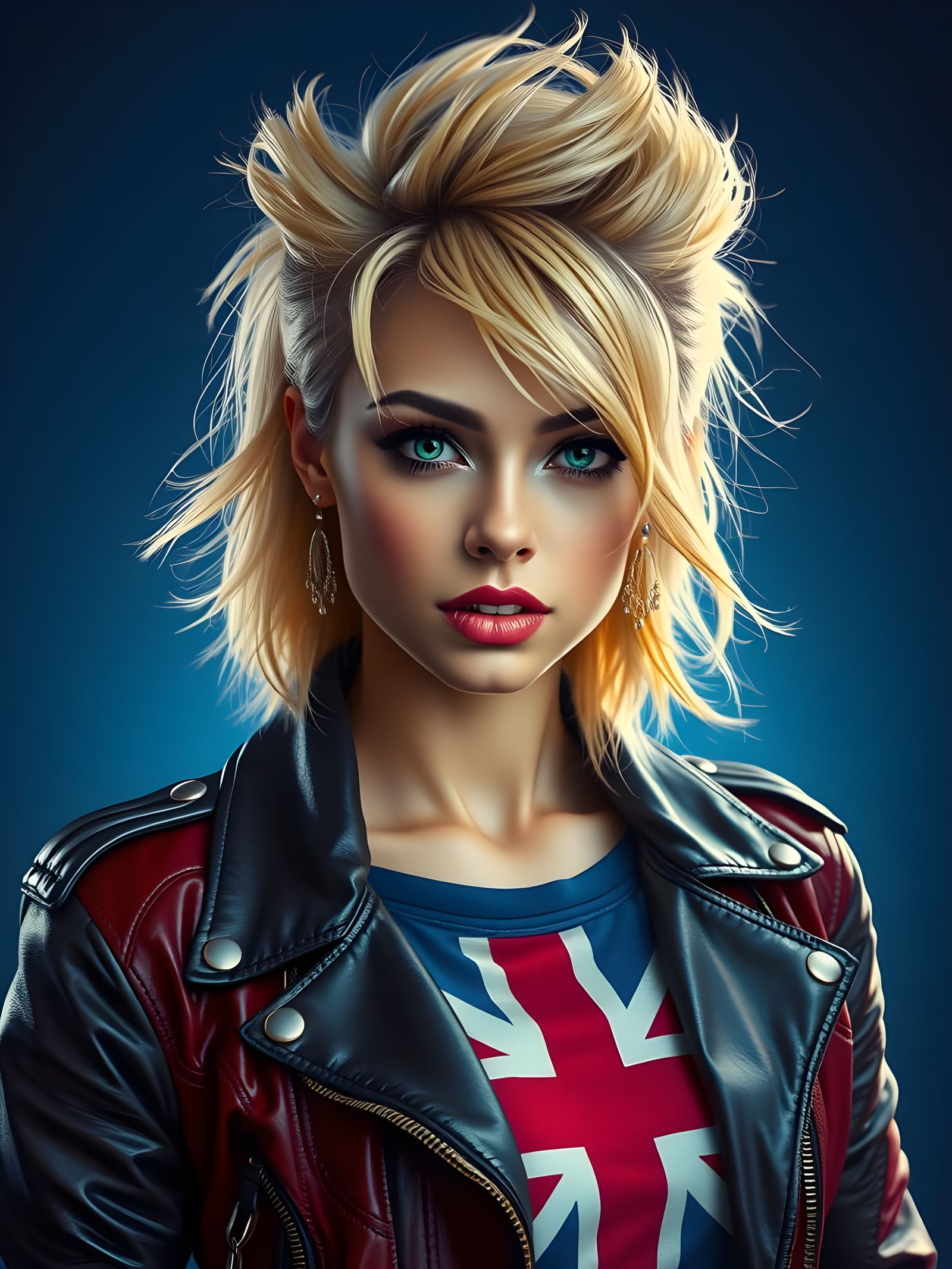 Blonde Punk Icon in Rich Blue Background