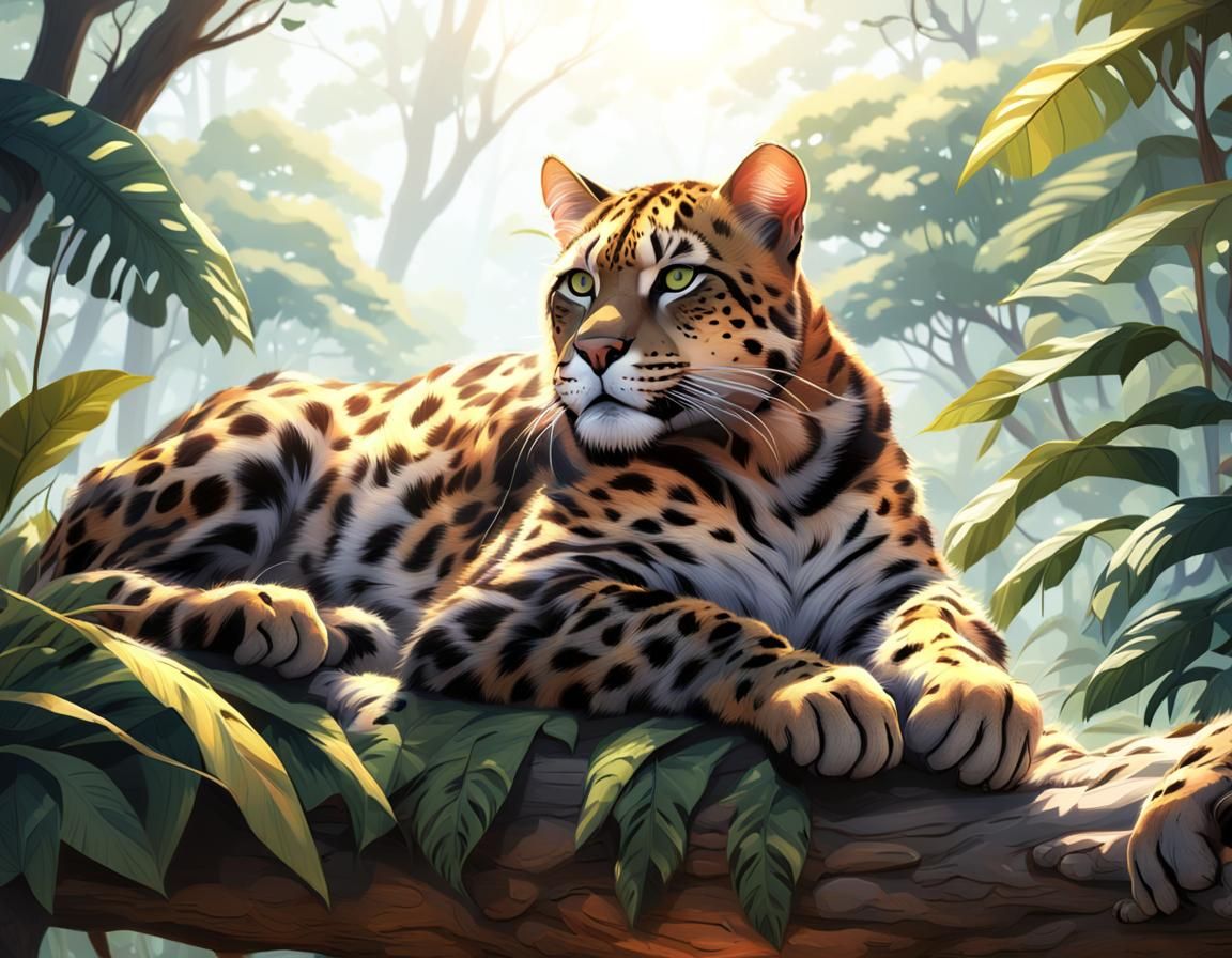 Panther Lounging in Jungle: 3D Anime Art