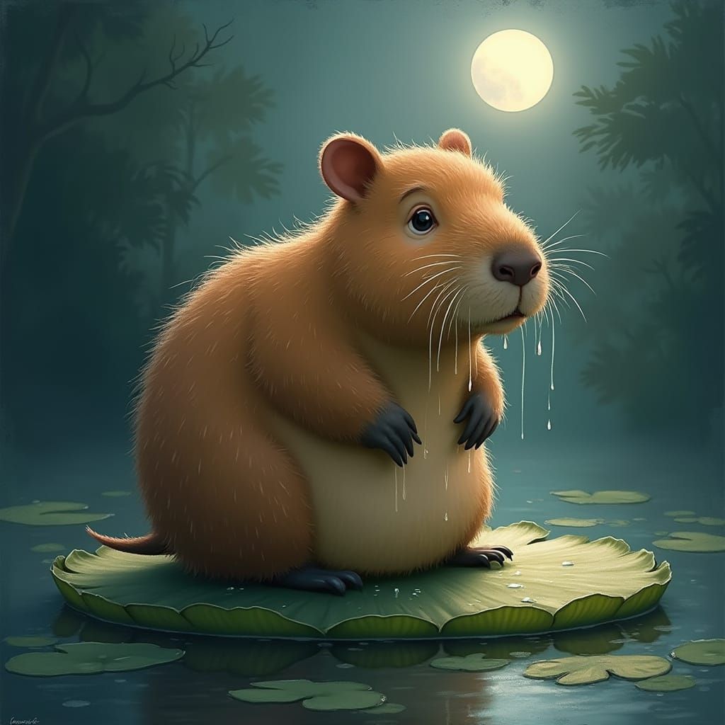 Capybara in Heart-Wrenching, Dreamy Watercolor Style