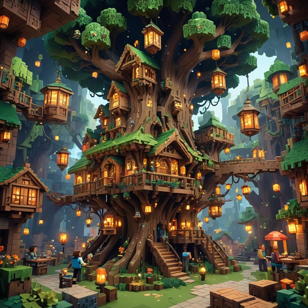 Fantasy Tavern in a Minecraft-Inspired Architectural Wonderl...