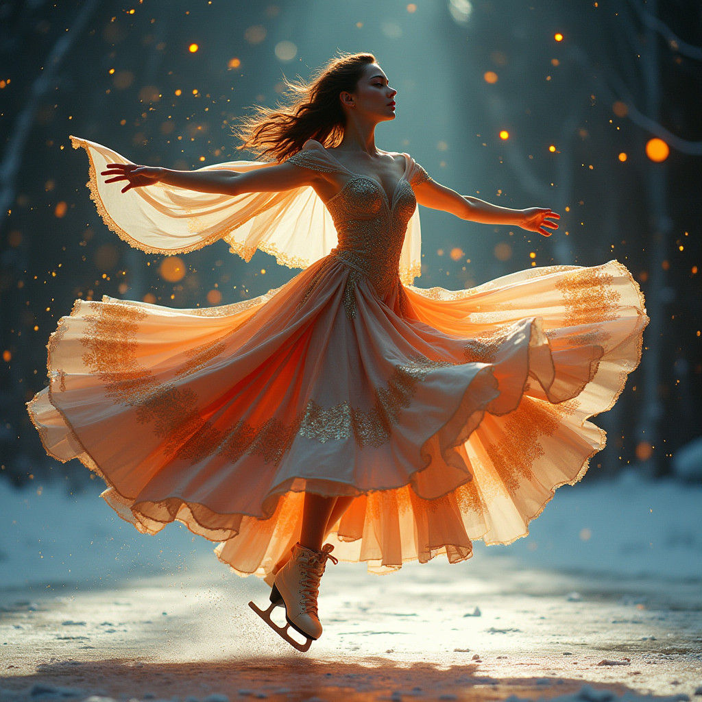 Dynamic Figure Skater in Flowing Coat