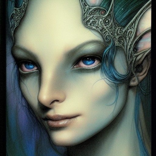 Ethereal Elven Queen Portrait in Amano Style