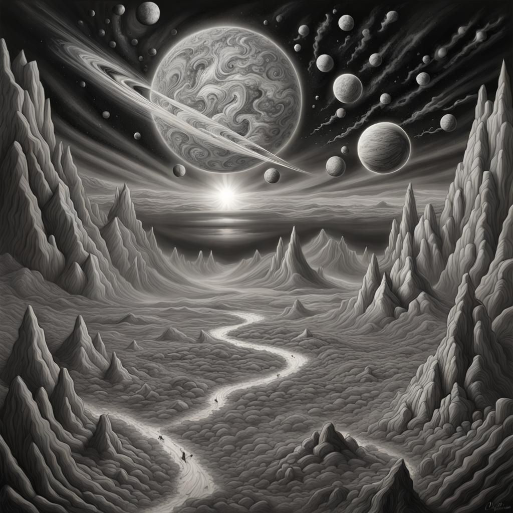 Apocalyptic Meteor Strike: Cosmic Black and White Art