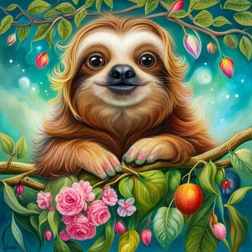 Blissful Sloth in Fantasy Glamour Style