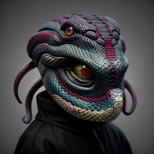 Creepy Snake Eats Knitted Human Face in 3D