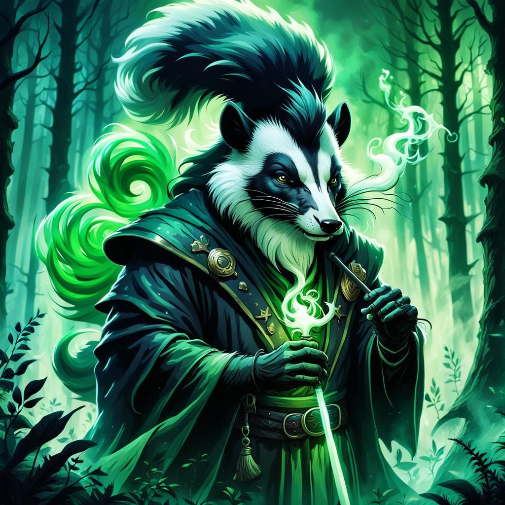 Skunk Warlock Casting Stinking Cloud in Dark Forest