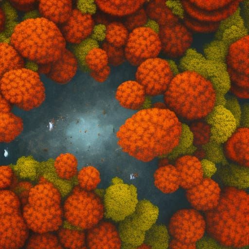 Smoldering Forest Map in Crimson and Orange