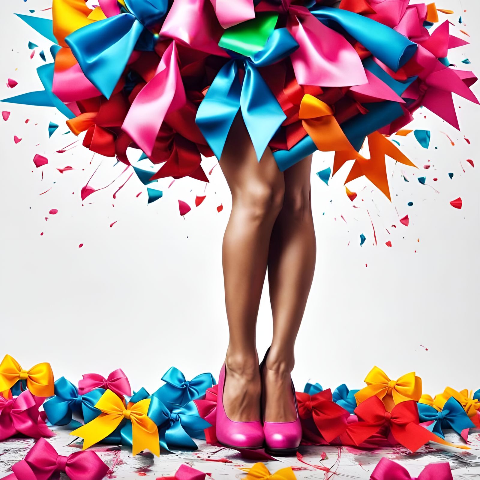Colorful Bows on Woman's Legs in Color Splash Art