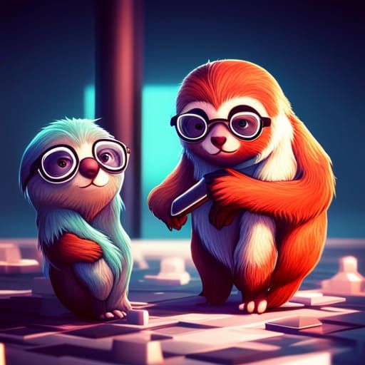 Two Sloths Wearing Glasses in Anime Style
