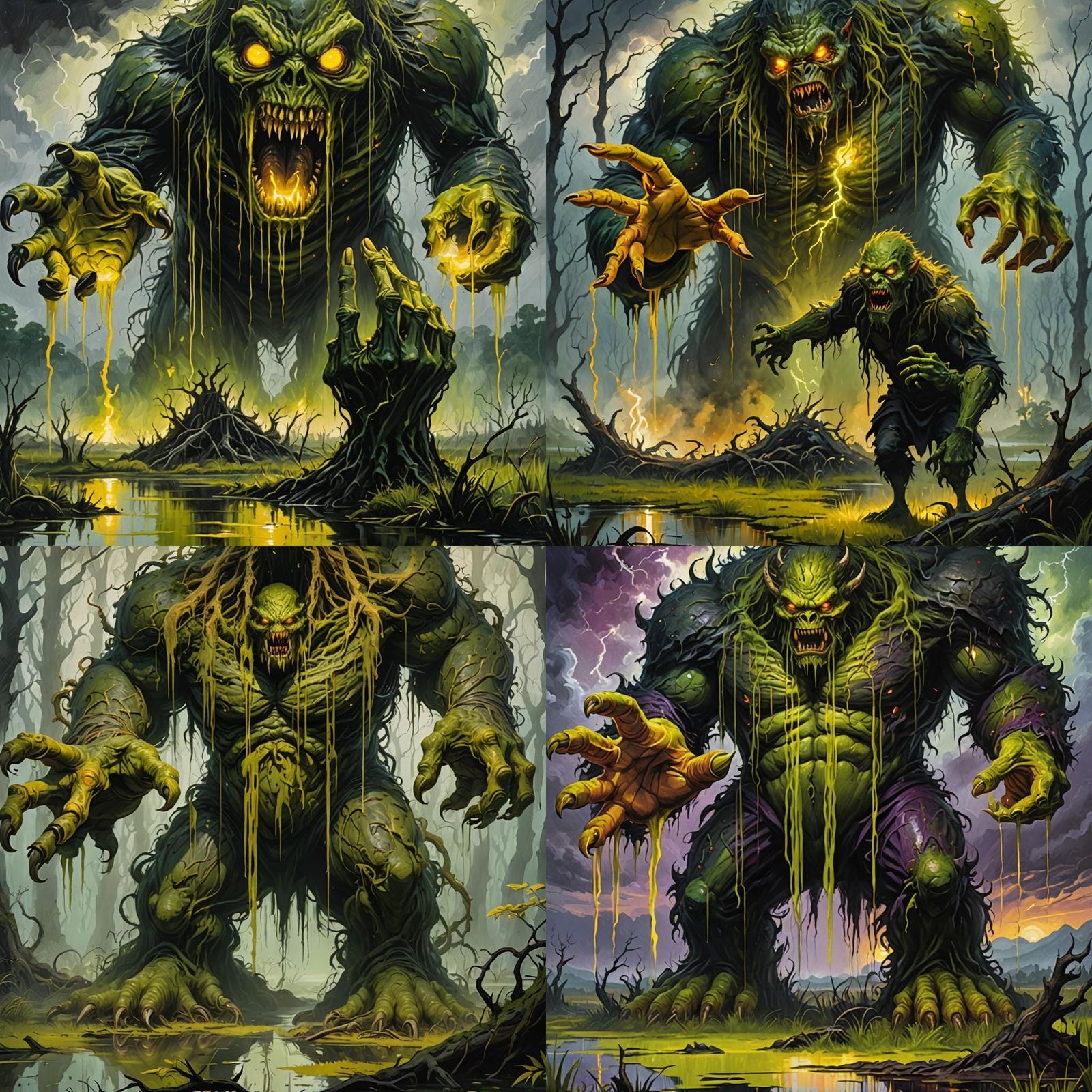 Swamp Monster Rising During Golden Hour Thunderstorm